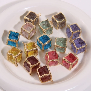 Irregular cubic pendant with gold metal edge for DIY jewelry making in multiple colors