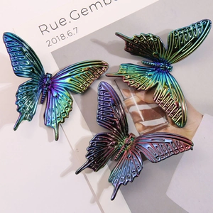 Gradient iridescent acrylic butterfly hair accessory parts with 3D metallic texture