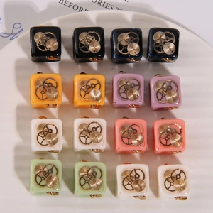 Steampunk style square resin jewelry charms with gold mechanical gears for DIY earrings