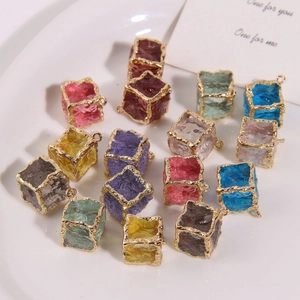 Irregular cube charms with gold rim in assorted colors for DIY jewelry making