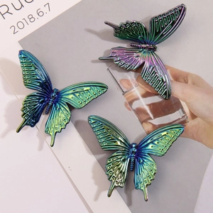 Set of three iridescent gradient acrylic butterfly charms with metallic laser plating finish