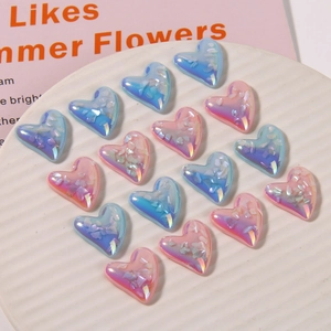 Sweet heart-shaped resin charms with aurora shell flakes for DIY phone case crafts