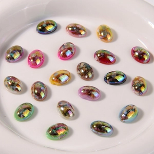 Macro di cabochon in resina ovale cangiante con trame di conchiglia per gioielli fai-da-te