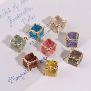 Irregular Resin Cube Pendants With Gold Electroplated Border DIY Jewelry Making Accessories For Earrings Headwear Hanging Charms Materials