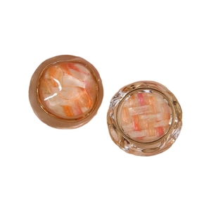 Retro round resin charms with woven orange pattern and gold trim for DIY shoe decoration