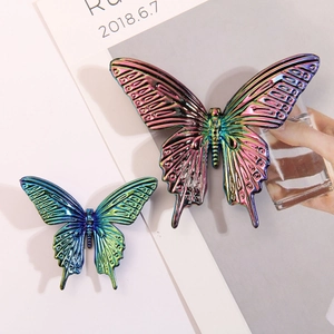 Detail of gradient AB color acrylic butterfly ornaments with stereoscopic 3D wing textures