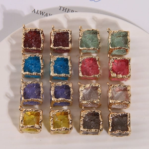 Detailed close-up of 16 colorful irregular square pendants with gold plating for DIY jewelry