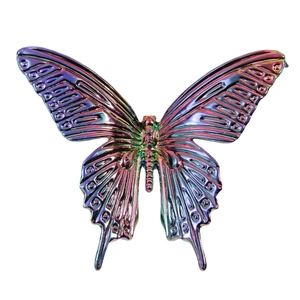 Iridescent AB color gradient butterfly acrylic accessory with 3D texture on white background