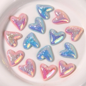 Iridescent heart resin charms with shell glitter for DIY phone case and shoe decoration