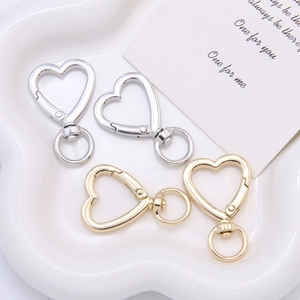 Polished zinc alloy heart-shaped spring rings in gold and silver for DIY keychains
