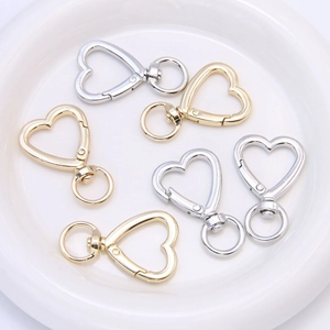 Zinc alloy heart-shaped spring ring connectors in gold and silver for DIY keychains