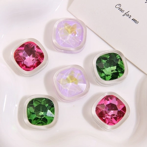 Chic square faceted resin gemstones in rose, green and lilac for jewelry making