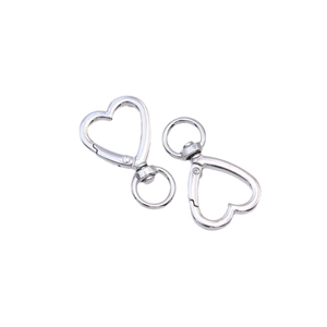 Zinc alloy heart shaped lobster clasp with polished silver finish for DIY keychains