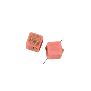Coral pink resin cube charms with gold mechanical gear inlay for DIY earring jewelry