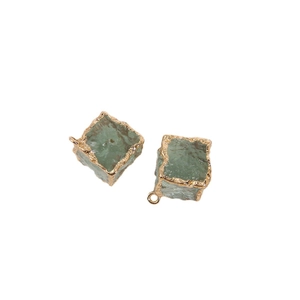 Irregular green stone pendant with gold edge and metal loop for DIY jewelry making