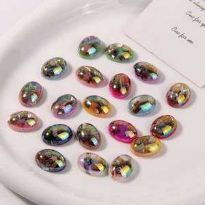 Cuentas ovaladas japonesas de resina colorida con purpurina irisada para joyería DIY