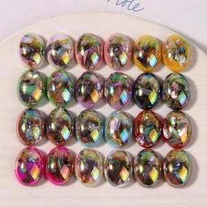 Cabujones de Resina Iridiscente Ovalados Con Incrustaciones de Concha Triturada para Fabricación de Joyas DIY Pendientes