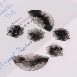 Vintage Smoked Black Resin Flower Fan Charms For DIY Earrings Jewelry Making Ink Marble Texture Chinese Style Accessories