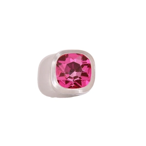 Pink square-cut resin rhinestone in silver base for DIY jewelry making accessories