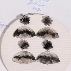 Vintage smoky black resin flower and fan charms for DIY jewelry making and earrings