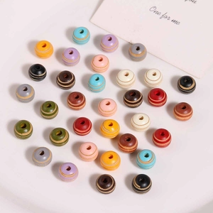 Colorful 10mm textured wood beads with horizontal grooves for DIY jewelry making