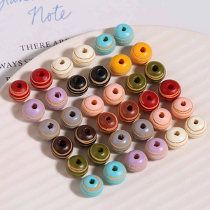 Colorful 10mm vintage engraved wooden beads for DIY jewelry and hair accessories