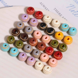 10mm colorful vintage wood beads with horizontal carved stripes for DIY jewelry making