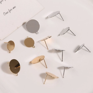 Flat round stud earrings with loop in gold and silver finish for DIY jewelry making