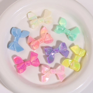 Colorful macaron resin bow charms with iridescent finish for DIY jewelry and hair accessories