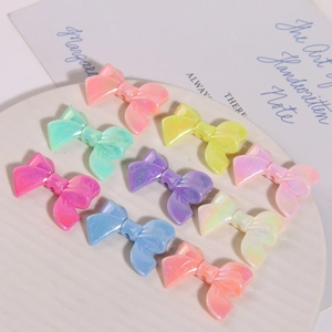 Colorful macaron acrylic bow beads with aurora coating for DIY jewelry making