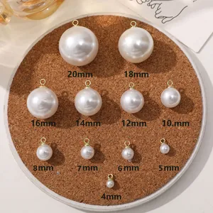 Imitation Artificial Pearl Round Pendants With Gold Metal Loop White Faux Artificial Pearl Charms For DIY Earring Necklace Jewelry Making Accessories