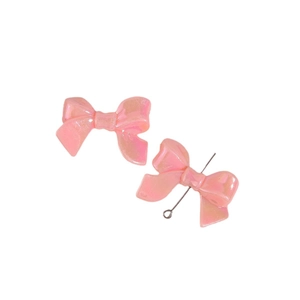 Pink pearlescent bow DIY jewelry charm with metal pin for earrings and hair accessories