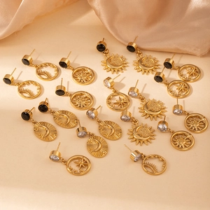Vintage Roestvrij Staal Hemelse Oorknopjes Voor Vrouwen Verguld Zon Maan Ster Oorbellen Met Zirkonia Mode Sieraden
