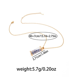 Gold stainless steel chain necklace with blue stone cylinder pendant 40+7cm length