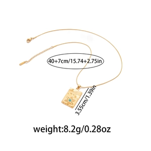 Bohemian gold stainless steel necklace with square flower pendant and blue turquoise bead