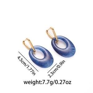 Orecchini a cerchio in acciaio inossidabile dorato con pendenti in marmo blu, 4,5 cm