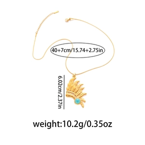 Detailed dimensions of gold flower pendant necklace with turquoise stone inlay