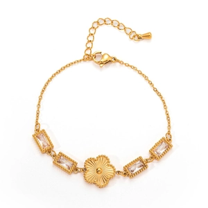 Gold vintage emerald crystal bracelet with floral pendant and adjustable lobster clasp