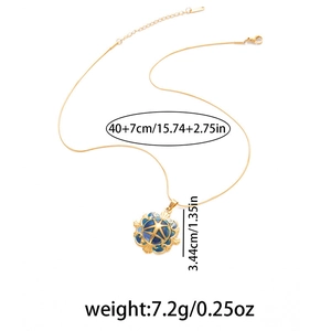 Detailed view of blue enamel star pendant with dimensions 3.44cm and 47cm chain length