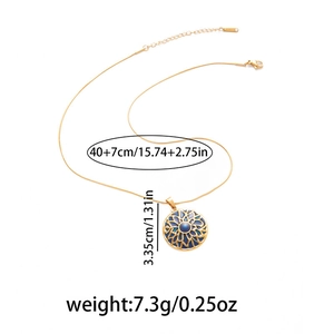 Detail showing dimensions and specifications for the floral engraved gold pendant necklace