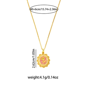 Detail of pink enamel rose necklace with cubic zirconia and dimensions 40+6cm