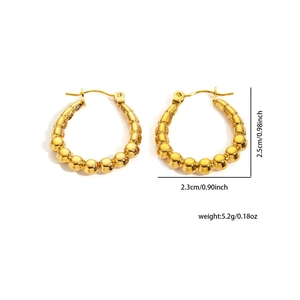 Detailed view of 18K gold plated hoop earrings with dimensions 2.5cm by 2.3cm