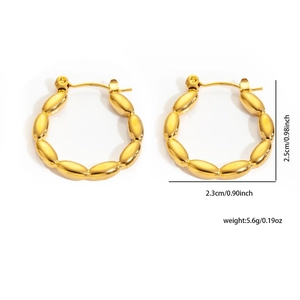 Detailed view of 18K gold plated chain hoop earrings with textured bead pattern