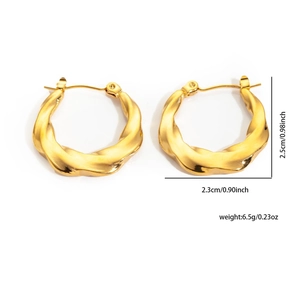 Detailed view of 18K gold plated chain hoop earrings with size and weight annotations