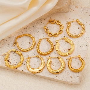 18K gold plated stainless steel chunky hoop earrings set in various chain and textured styles