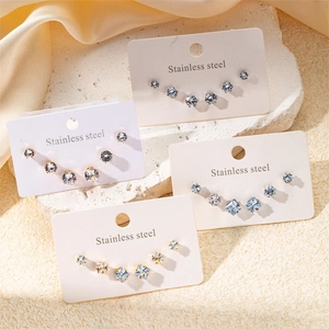 Ensemble de Boucles d'Oreilles Clous en Acier Inoxydable Zirconia pour Femmes Or Argent Géométrique Rond Carré Bijoux