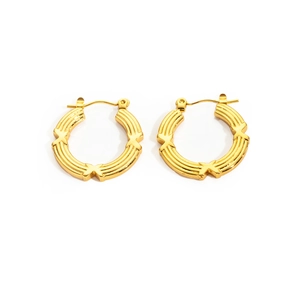 18K gold plated stainless steel chunky hoop earrings with unique stepped ripple texture