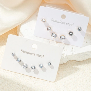 Ensemble de boucles d'oreilles en acier inoxydable avec zircons cubiques dorés et argentés