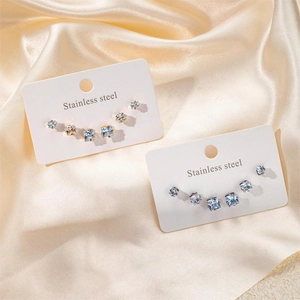 Lot de 5 paires de boucles d'oreilles carrées en zircon et acier inoxydable