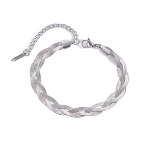 Braided silver snake chain bracelet in stainless steel with adjustable lobster clasp closure